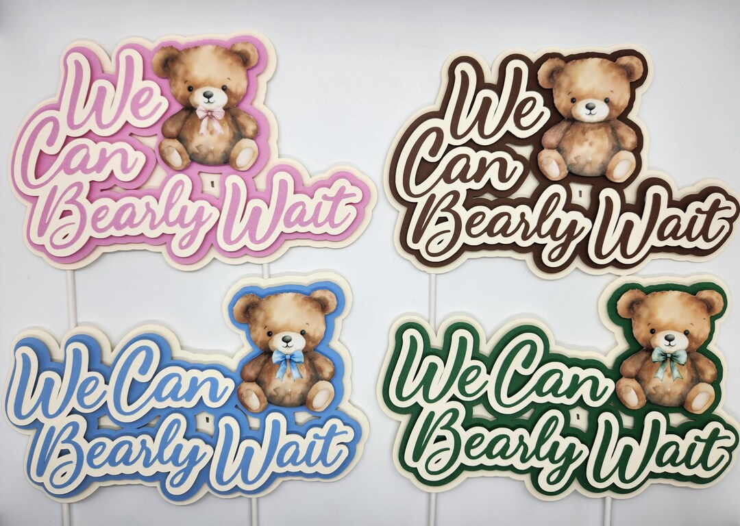 We Can Bearly Wait Teddy Bear Cake Topper, Neutral Baby Shower Decor - Etsy