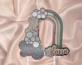 Bubble Rainbow Whimsical Boho Glitter Custom Cake Topper Birthday Shower Party Decor