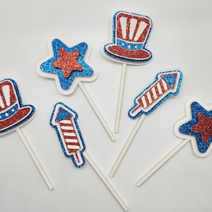 4th of July Cupcake Toppers | Patriotic Fireworks & Stars Party Picks