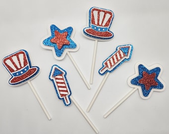 4th of July Cupcake Toppers | Patriotic Fireworks & Stars Party Picks