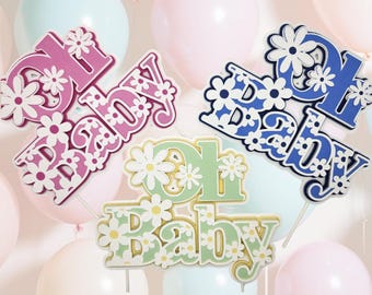 Floral "Oh Baby" Cake Topper: 3D Baby Shower Decoration