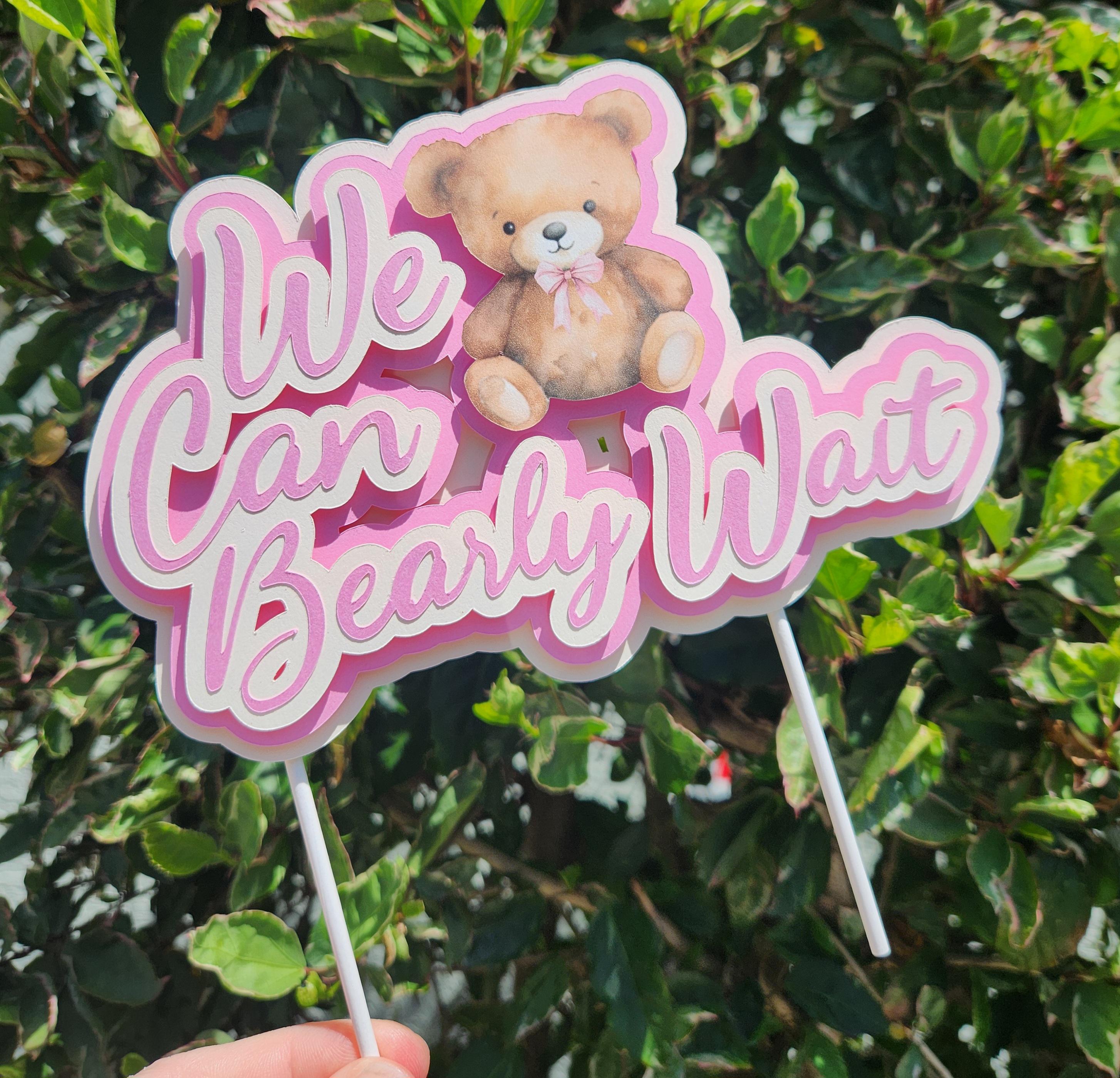 We Can Bearly Wait Teddy Bear Cake Topper, Neutral Baby Shower Decor - Etsy