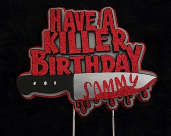Horror Birthday Cake Topper, Killer Birthday Cake Topper, Personalized Slasher Cake Decor, Halloween Birthday Party, Custom Name
