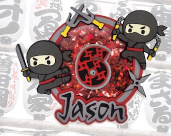 Personalized Ninja Cake Topper - Red Glitter Shaker, Martial Arts Birthday