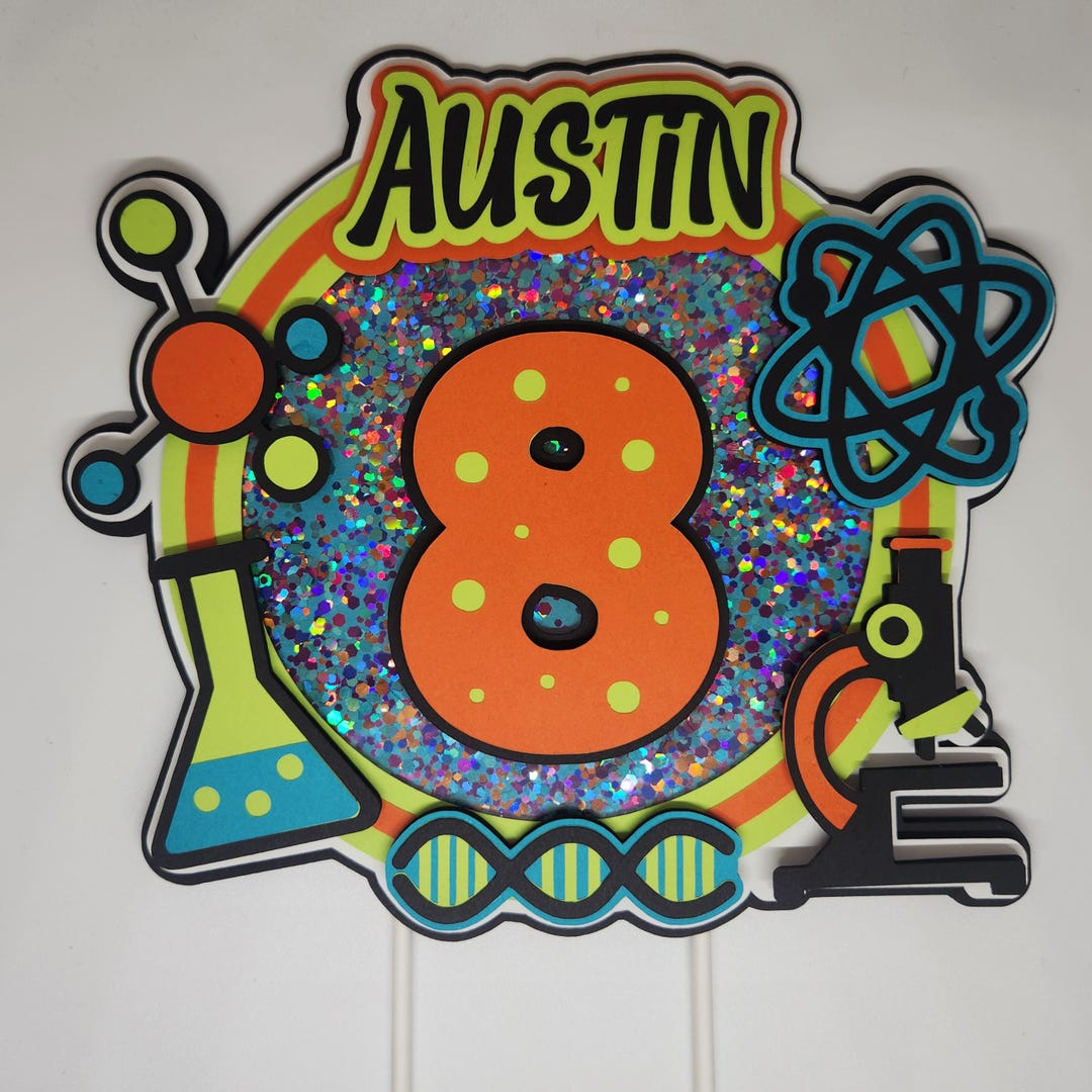 Ag Science Topper Personalized Science Cake Topper | Orange Glitter Shaker Age Number ...