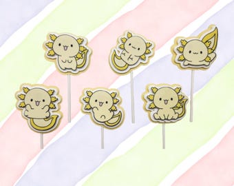 Yellow Kawaii Axolotl Cupcake Toppers - Axolotl Party Decor - Birthday, baby shower, toddler and big kid party