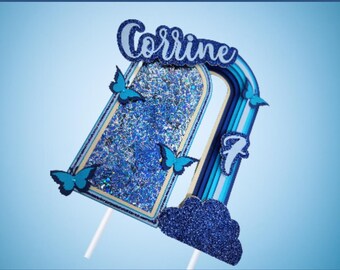 Blue Boho Rainbow Arch Shaker Butterfly Cake Topper Custom Personalized Party Decor