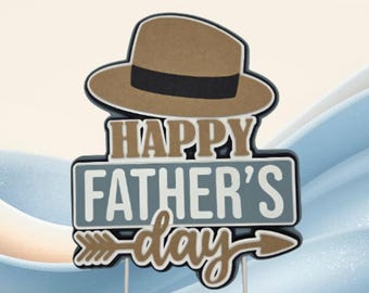 Father’s Day Cake Topper Classic Hat | Happy Father’s Day Cake Decor | Gentleman Dad Topper | Modern Masculine Cake Decoration