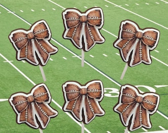 Football Coquette Bow Cupcake Toppers | Girly Football Birthday Decorations | Layered Sports Party Picks | Bow Cupcake Decor