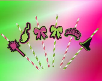Witch-Themed Bright Pink and Green Straws Party Decor