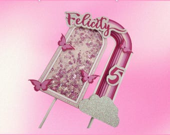Personalized Pink Rainbow Butterfly Cake Topper: Boho Party Decor