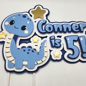 Blue Dino Cake Topper | Custom Name & Age | Birthday Boy Decor | Toddler Dinosaur Party