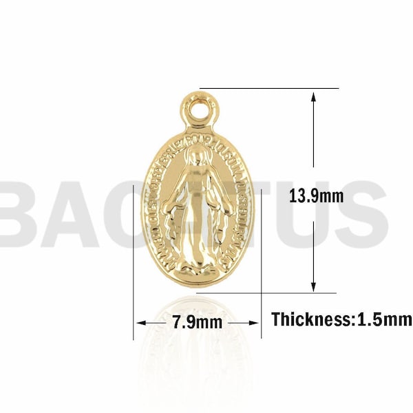 1PCS Collier ovale plaqué or Vierge Marie, pièce de monnaie vierge Marie, collier de pièces d’or, charme de pièce plaqué or 13.9x7.9 ×1.5mm