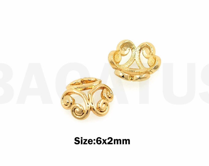 10 pcs 18K Gold Filled Flower Bead Caps,Pearl Caps,Round Bead Caps,Flower Caps,Spacer Jewelry, Brass Caps, DIY Gold Jewelry Making,6x2mm