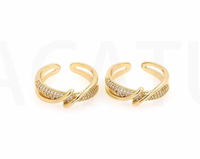 1pcs, Gold Stacking Ring,Twist Ring, 18K Gold Filling Adjustable Ring, Double Line Ring, Edgy Ring,Micropave CZ Thread Ring,