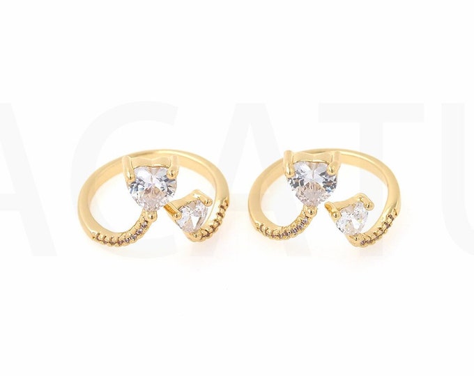 Open Ring, Stackable Ring, Daily Ring,Adjustable Ring, Heart Ring,18K Gold Filled Thin Round Ring, Micropave CZ Diamond Ring,