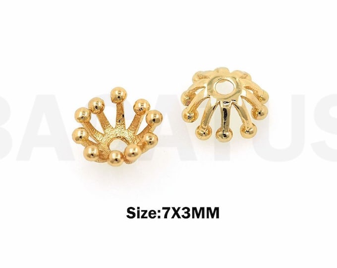 10 pcs 18K Gold Filled Flower Bead Caps,Pearl Caps,Round Bead Caps,Flower Caps,Spacer Jewelry, Brass Caps, DIY Gold Jewelry Making,7x3mm