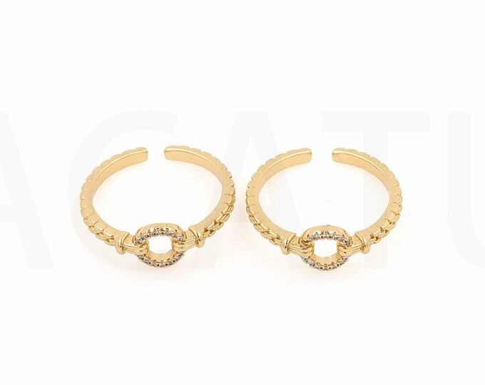 1pcs,18K Gold Filling Adjustable Ring,  Micropavé Cubic Zirconia Rope Ring, Gold Open Ring, Twist Ring, Stackable Ring, Gift For Her