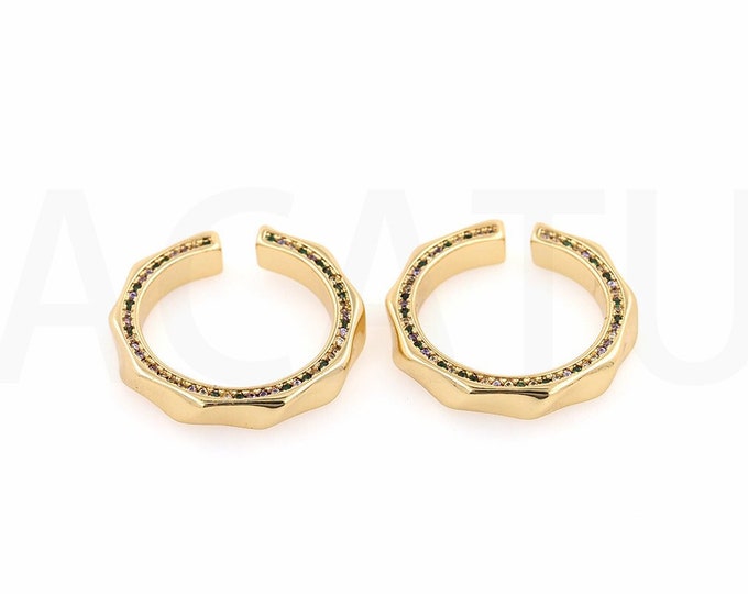 Daily Ring,Micropave CZ Fake Diamond Ring, Open Ring, Stackable Ring, 18K Gold Filled Thin Round Ring, Adjustable Ring,