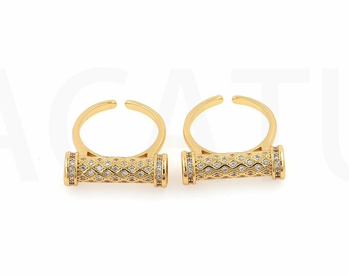 1PCS 18K Gold Filled Dainty Opening Adjustable Ring Rectangular Ring Micropavé CZ Ring Minimalist Women's Ring