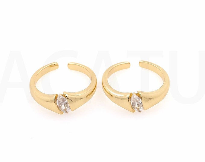 18K Gold Filled Thin Round Ring, Adjustable Ring,Micropave CZ Fake Diamond Ring, Open Ring, Stackable Ring, Daily Ring,
