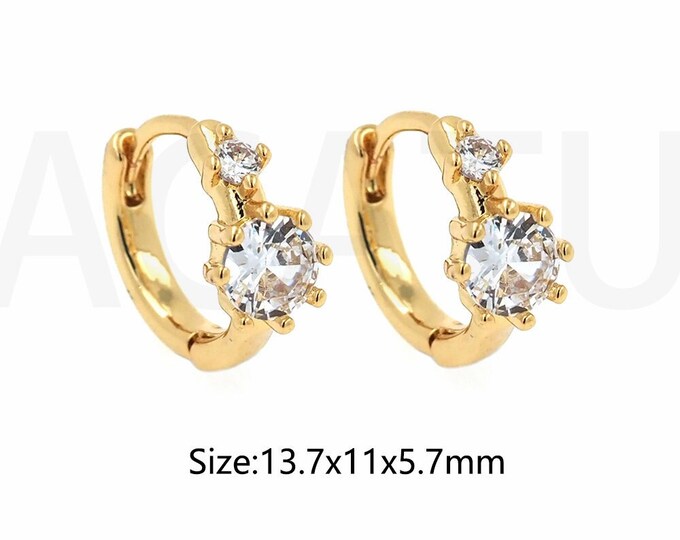 1Pair Flower Earrings Diamond Hoop Earrings,18K Gold-Filled MicroPave Earrings Round Double-Sided Diamond Cartilage Earrings 13.7x11x5.7mm