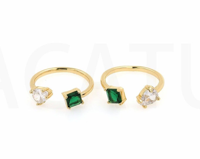 Micropavé CZ Adjustable Ring, 18K Gold Filled Thin Ring, Gold Split Ring, Zircon Ring, Gift For Her,
