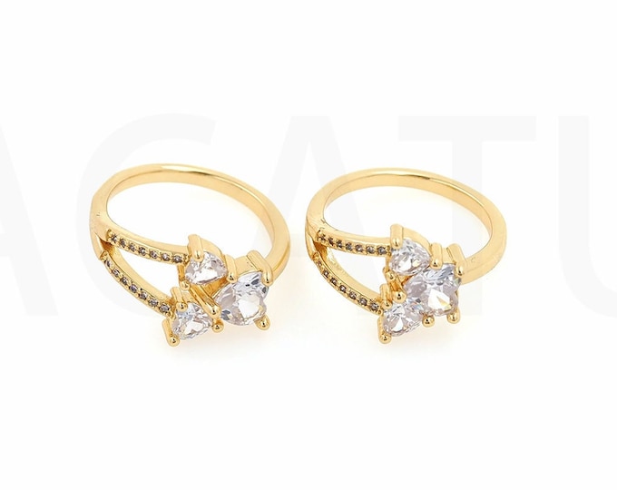 Micropave CZ Fake Diamond Ring, Adjustable Ring, Heart Ring.18K Gold Filled Thin Round Ring, Open Ring, Stackable Ring, Daily Ring