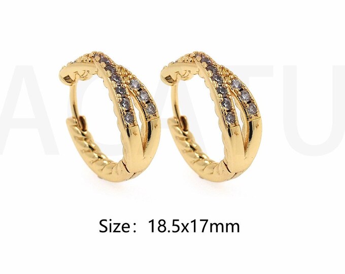 18K Gold Filled Twisted Rope Earring Micropavé CZ Classic Earrings Twisted Rope Earrings, Thick Gold Hoop Goddess Earrings 18.5x17mm