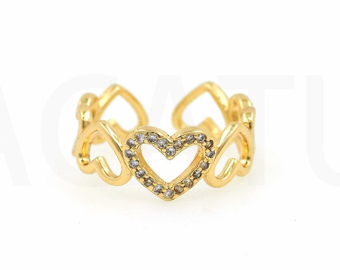 18K Gold Filled Heart Ring,Gold Dainty CZ Open Ring,Simple Ring,Gift for Her