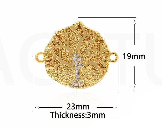 18K Gold Filled Tree of Life Connector,Gold Dainty CZ Tree Connector,Tree Connector Bracelet Necklace for DIY Jewelry Making Supply