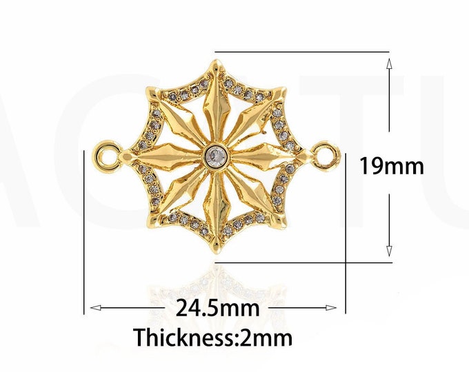 18K Gold Filled Flower Connector,Gold Dainty CZ Flower Connector,Flower Connector Bracelet Necklace for DIY Jewelry Making Supply