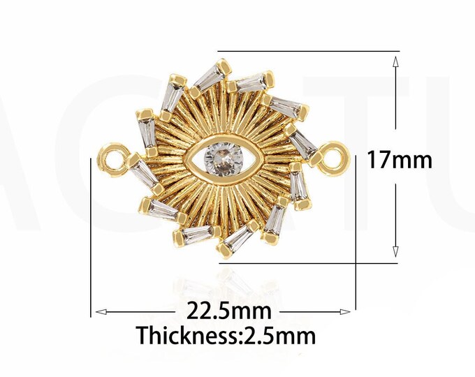 18K Gold Filled Devil Eye Connector,Gold Dainty CZ Eye Connector,Eye Connector Bracelet Necklace for DIY Jewelry Making Supply