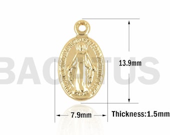 1PCS Collar ovalado ovalado de la Virgen María, moneda de la Virgen María, collar de monedas de oro, dijeto de monedas chapadas en oro 13.9x7.9×1.5mm