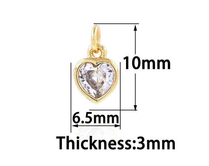 18K Gold Filled Heart Pendant,Gold Dainty Heart Charms,CZ Simple Charm Bracelet Necklace for DIY Jewelry Making Supply