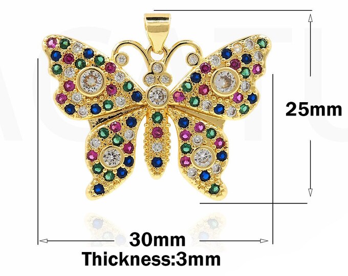 18K Gold Filled Butterfly Pendant,Gold Dainty CZ Butterfly Charms,Butterfly Charm Bracelet Necklace for DIY Jewelry Making Supply