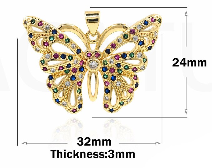 18K Gold Filled Butterfly Pendant,Gold Dainty CZ Butterfly Charms,Butterfly Charm Bracelet Necklace for DIY Jewelry Making Supply