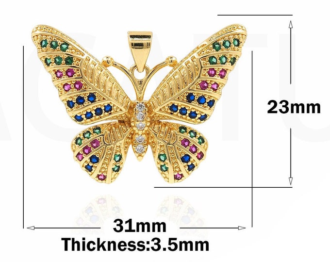 18K Gold Filled Butterfly Pendant,Gold Dainty CZ Butterfly Charms,Butterfly Charm Bracelet Necklace for DIY Jewelry Making Supply