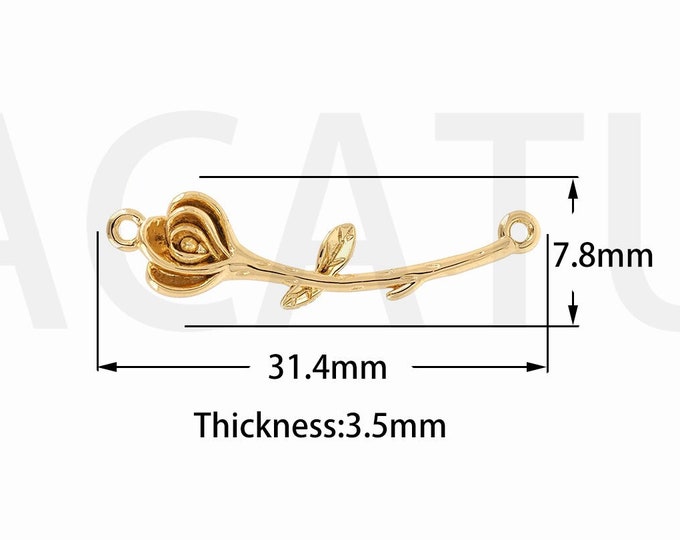 Plant Necklace, Flower Jewelry, 18K Gold Filled Flower Necklace, Plant Charm, Flower Pendant, DIY Jewelry Supplies, 31.4x7.8x3.5mm