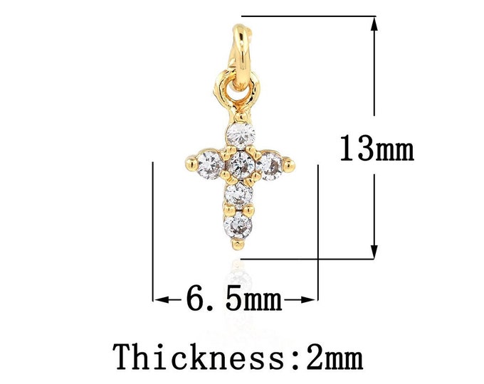 18K Gold Filled Cross Pendant,Gold Dainty CZ Religion Charms,Christian Charm Bracelet Necklace for DIY Jewelry Making Supply