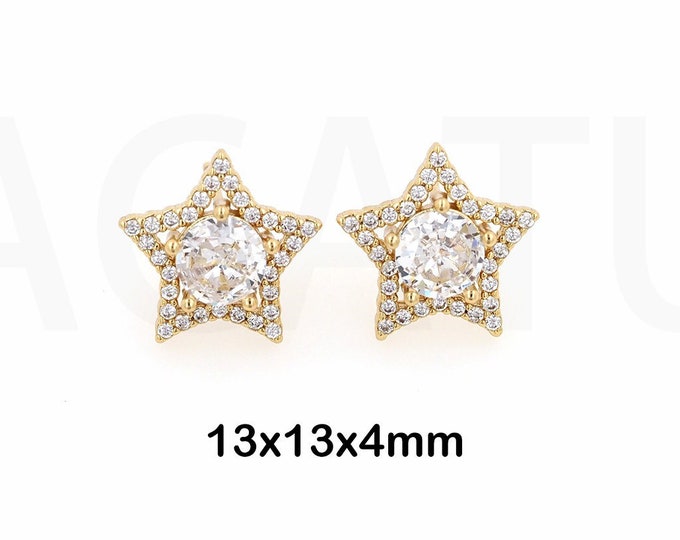 1Pair Minimalist and Exquisite Stud Earrings Micropave Polaris Stud Earrings Pentagram Earrings Celestial Jewelry Gift Ideas 13x13x4mm