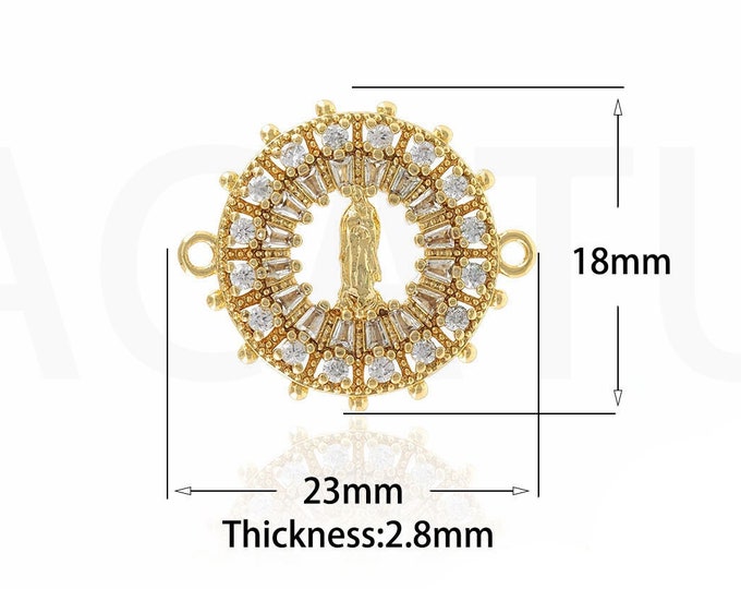 18K Gold Filled Virgin Mary Connector,Gold Dainty CZ Catholic Connector,Religion Connector Bracelet Necklace for DIY Jewelry Making Supply
