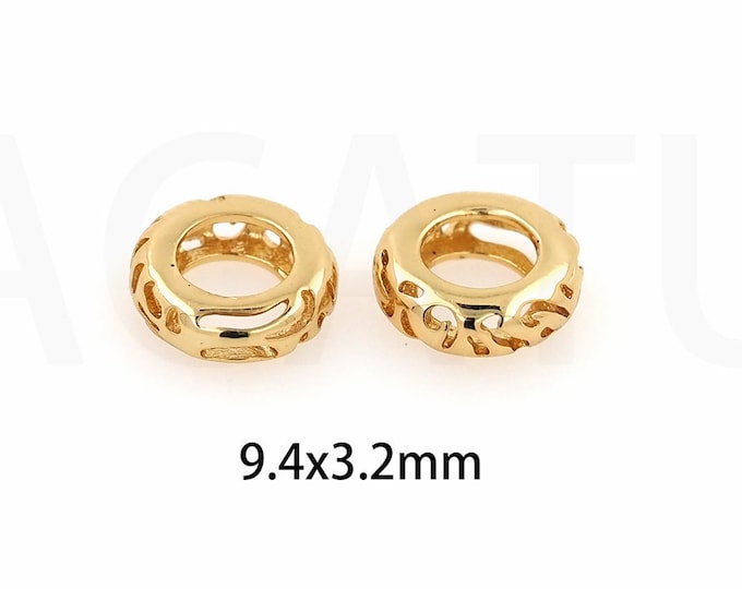 Round Spacer Beads, 18K Gold Filled Spacer Beads, Micro-pavé CZ Large Hole Spacer Beads, Circle Spacer Beads 9.4x3.2mm
