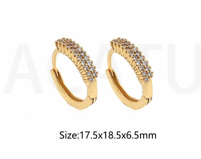 18K Gold Filling Party Wear Jewelry Exquisitely Handmade,Diamond Pave Double Row Trolley Stud Earrings,Double Row Zircon 17.5x18.5x6.5mm