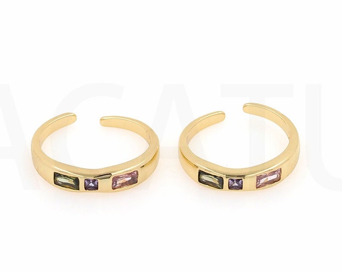 1PCS Micropavé Ring Minimalist Women's Ring,Dainty Opening Adjustable Ring 18K Gold Filled Rectangular Ring