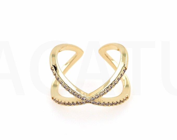 1pcs, 18K Gold Filling Adjustable Ring,Micropavé CZ Edgy Ring, Twist Ring, Double Line Ring, Thread Ring, Gold Stacking Ring,