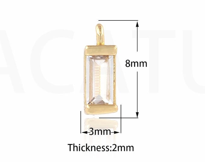 Single Zircon Square Pendant, Cubic Zirconia Pendant 18K Gold Filled Pendant Necklace, Square Charm, 8x3x2mm