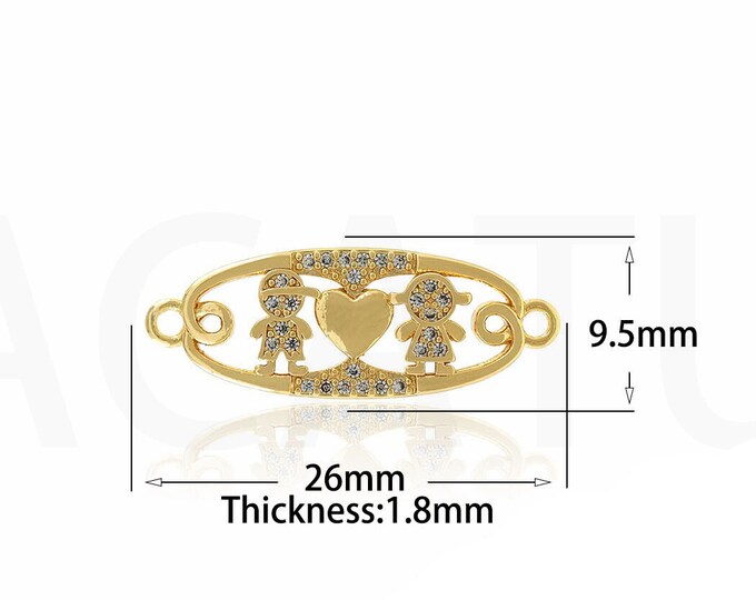 18K Gold Filled Paper Clip Connector,Gold Dainty CZ Love Connector,Couple Connector Bracelet Necklace for DIY Jewelry Making Supply