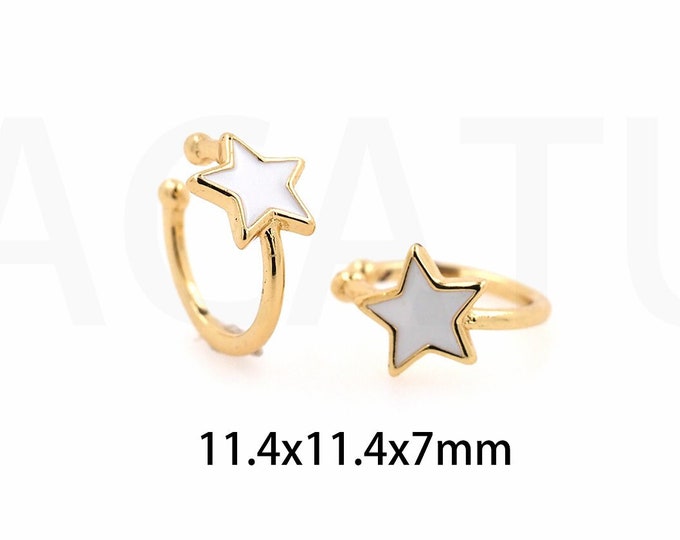 1 Pair,18K Gold Filled Polaris Earrings,Micropavé CZ Enamel Earrings, Enamel Star Earrings,Enamel Five-Pointed Star Earrings,11.4x11.4x7mm