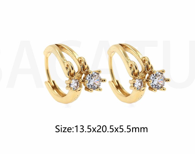 1Pair Dainty Earrings Diamond Hoop Earrings,18K Gold-Filled MicroPave Earrings Round Double-Sided Diamond Cartilage Earrings 13.5x20.5x5.5mm